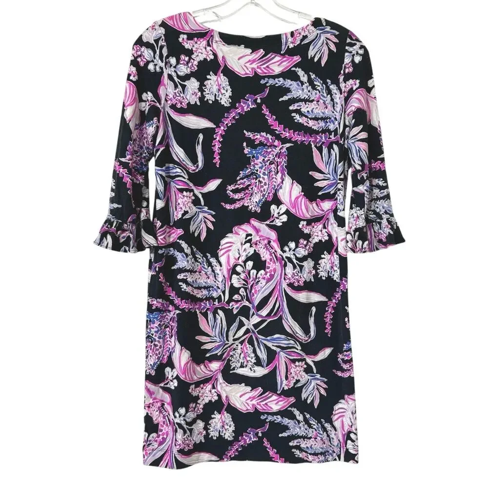 Lilly Pulitzer Girls Size 12-14 Mini Sophie Ruffle Dress Onyx Wild Tropical XL